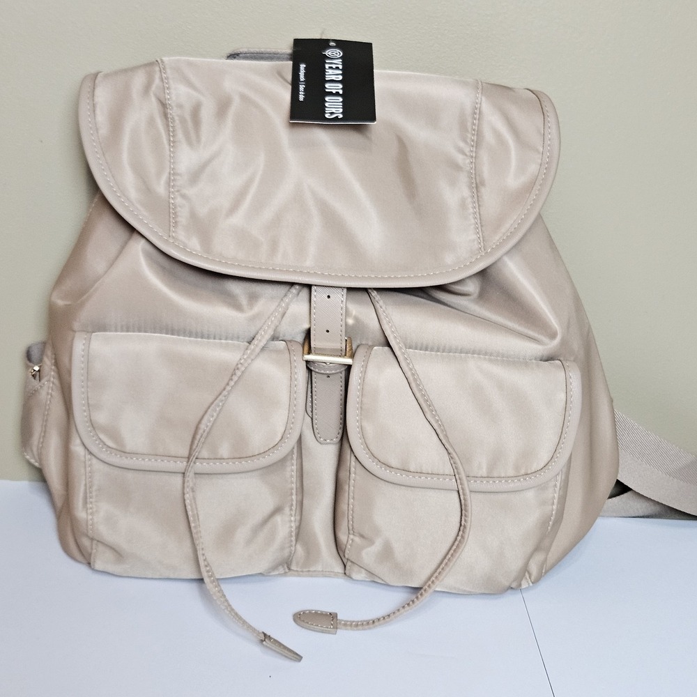 Year Of Ours Mini Backpack Beige Nylon Flap Pocket Adjustable NWT